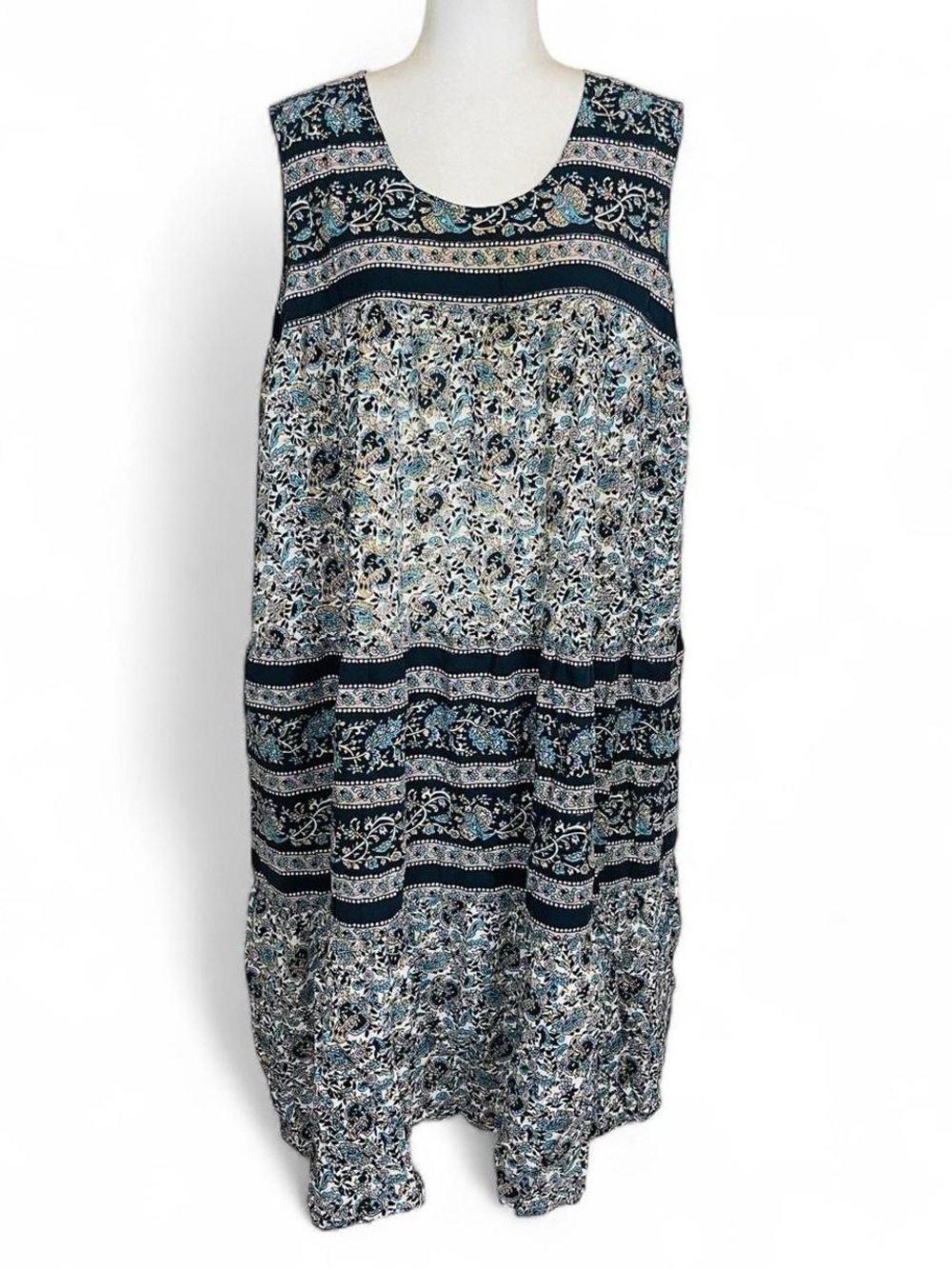La Cera Plus Size 2X Sleeveless Babydoll A Line Dress 100% Cotton Paisley Print